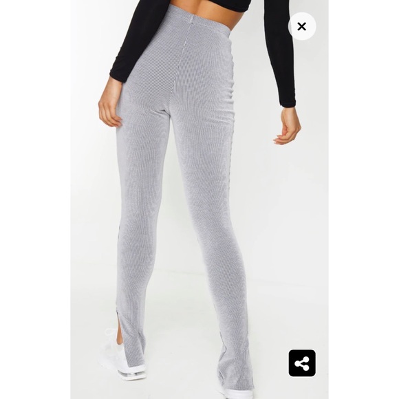 Tall Grey Ribbed Split Hem Leggings 